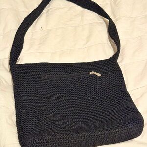 The Sak Black Crochet Shoulder Bag with Front Zip